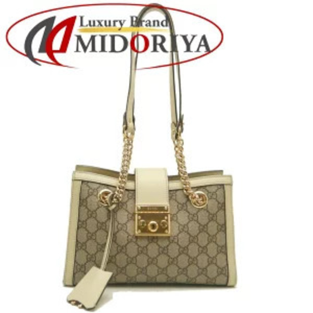 GUCCI Padlock Shoulder Bag GG Supreme Canvas Leather Beige Ivory White